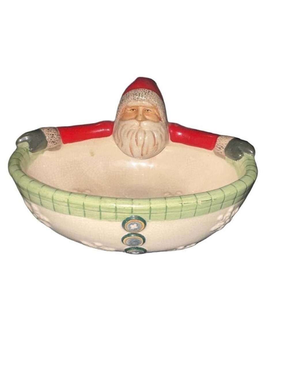 Russ Berrie Christmas Santa Candy Dish Ceramic Handpainted Bowl